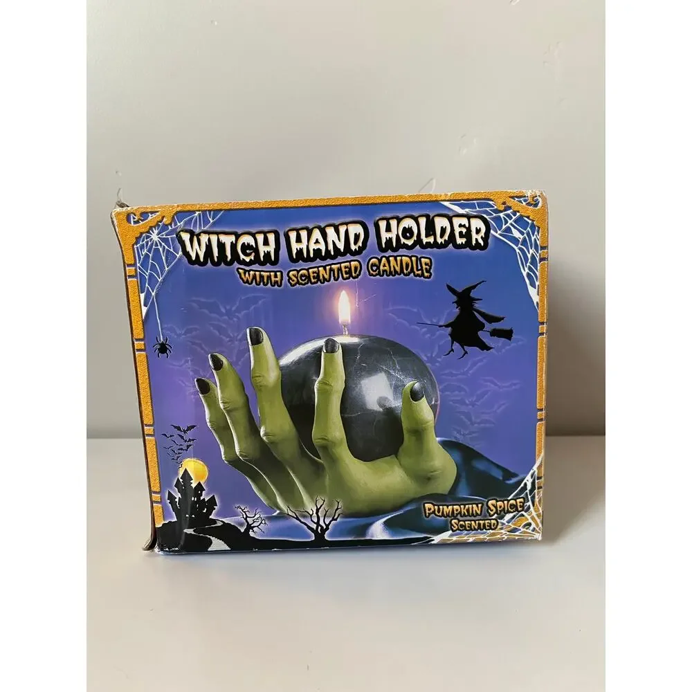 Vintage Spooky Lites Witch Hand Holder With Scented Pumpkin Spice Candle- New